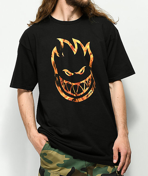 Spitfire Bighead Flames TShirt Black Orange