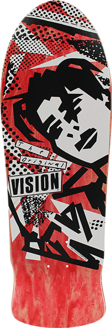 VISION ORIGINAL MG SKATE DECK-10x30 RED STAIN/WHT w/MOB Grip