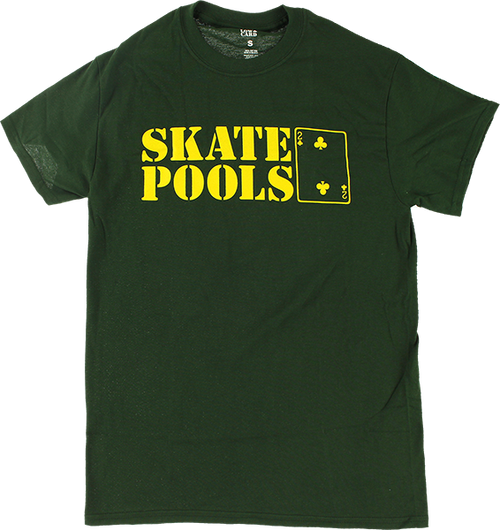 LOWCARD SKATE POOLS SS TSHIRT SMALL FOREST GREEN/YEL