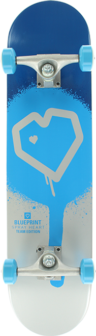 BLUEPRINT SPRAY HEART SKATEBOARD COMPLETE 7.5 BLU/SILVER