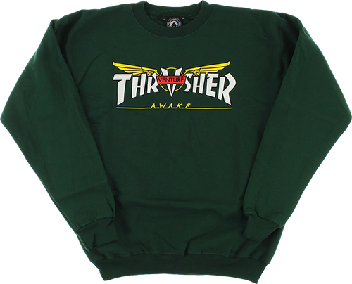 THRASHER VENTURE COLLAB CREW SWEATSHIRT XLARGE FOREST GREEN