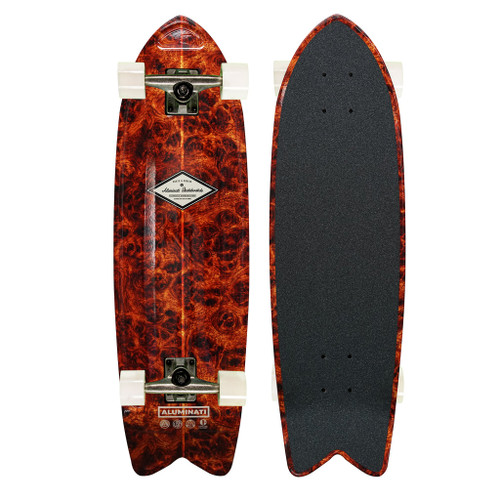 Aluminati Burle Wood Fish Skateboard Complete Brown 8.12"x28"