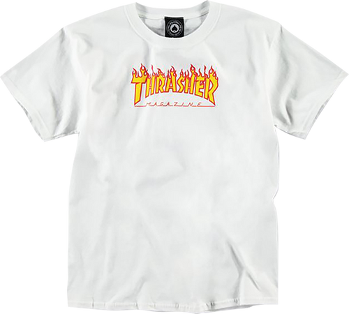 THRASHER FLAMES YTH SS TSHIRT LARGE  WHITE