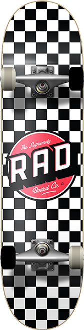 RAD CHECKER SKATEBOARD COMPLETE-7.75 WHT/BLK W/RED