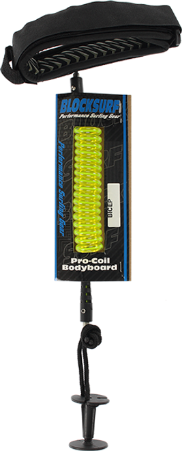 BLOCK SURF PRO COILED BICEPT BODYBOARD LEASH S-YELLOW