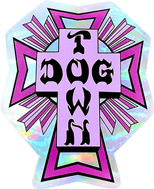 DOGTOWN HOLOGRAPHIC CROSS 4" DECAL PURPLE (2 pack)