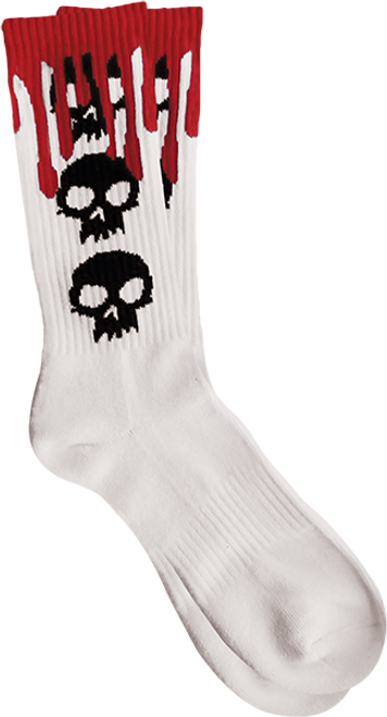 ZERO 3 SKULL BLOOD CREW SOCKS WHITE 1pr