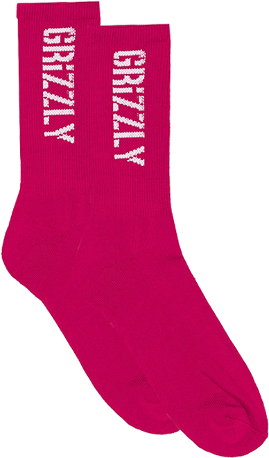 GRIZZLY STAMP CREW SOCKS PINK/WHT 1pr