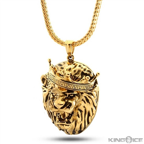 King Ice Mini King Lion Crown Necklace 14k Gold