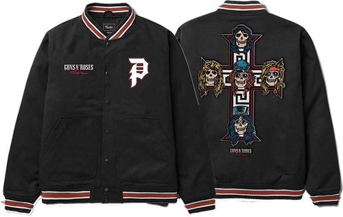 PRIMITIVE GNR CROSS VARSITY JACKET LARGE-BLACK