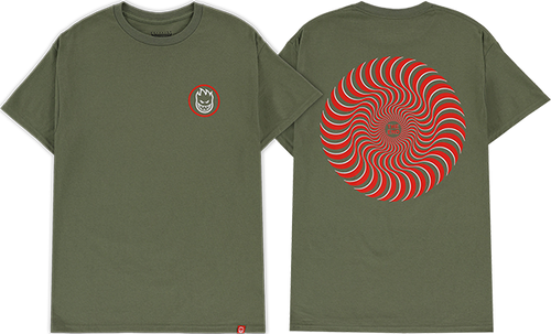 SPITFIRE CLASSIC SWIRL OVERLAY SS TSHIRT XLARGE-MILITARY GRN RD WT