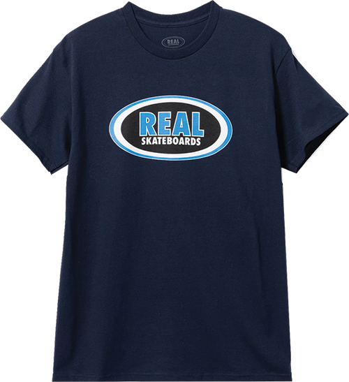 REAL OVAL SS TSHIRT SMALL NAVY BLU BLK WHT