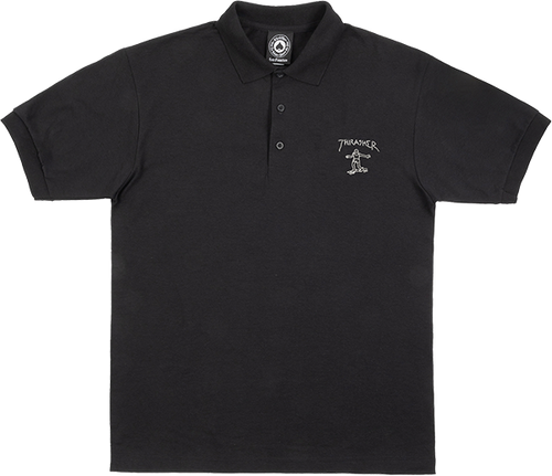 THRASHER LITTLE GONZ EMBROIDERED SS TSHIRT POLO SMALL BLACK