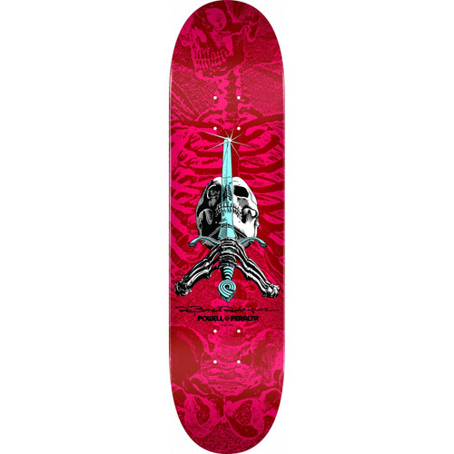 Powell Skull and Sword Skate Deck Pink Red 8.5