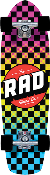 RAD RETRO ROLLER SKATEBOARD COMPLETE 7.9x28 CHECKER NEON FADE