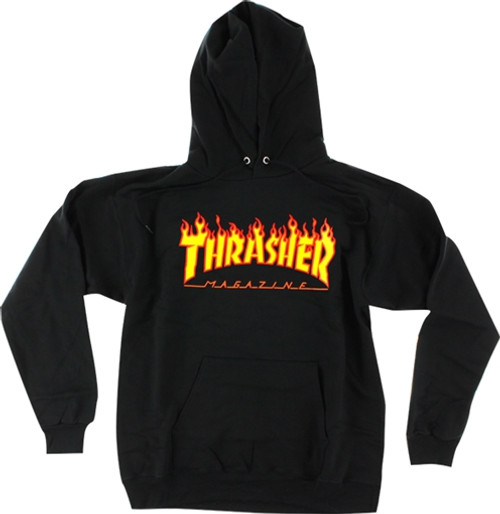 THRASHER Flame Hoody Sweatshirt LARGE  BLACK