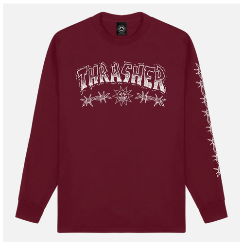 Thrasher Barbed Wire Longsleeve Tshirt Maroon