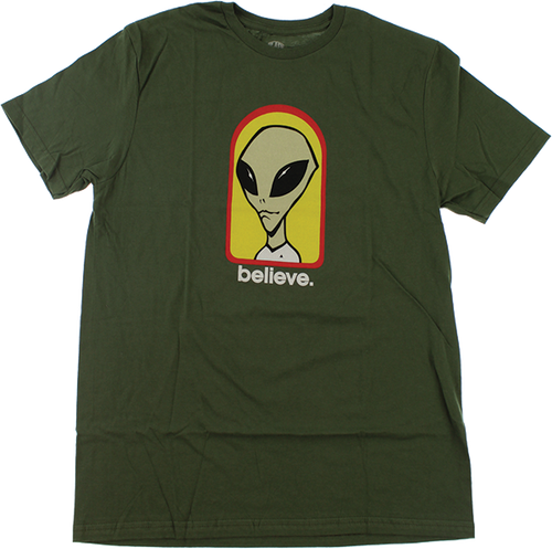 ALIEN WORKSHOP BELIEVE SS TSHIRT LARGE-OLIVE/YEL/RED