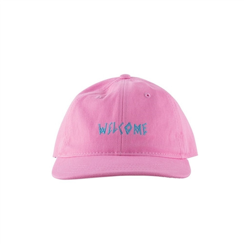 Welcome Scrawl Unstructured Hat Pink Blue Slider Clasp