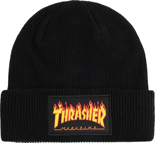 THRASHER FLAME PATCH BEANIE-BLACK