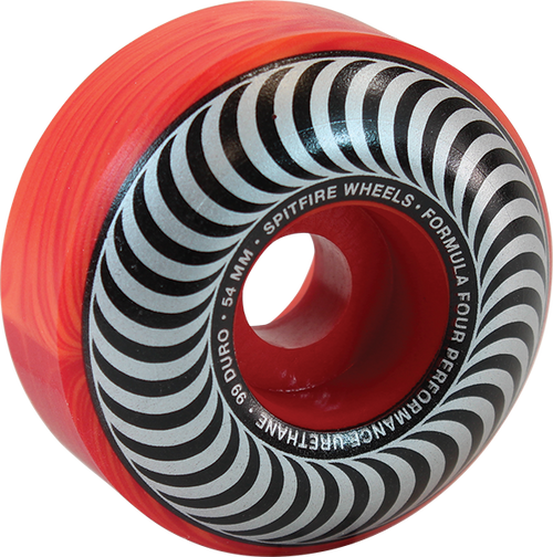 SPITFIRE F4 99A OG CLASSICS 54MM RED/ORG SWIRL W/SIL WHEELS SET