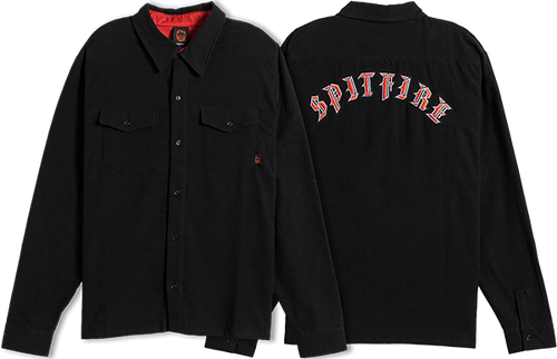 SPITFIRE OLD E EMB FLANNEL LS LARGE  BLACK