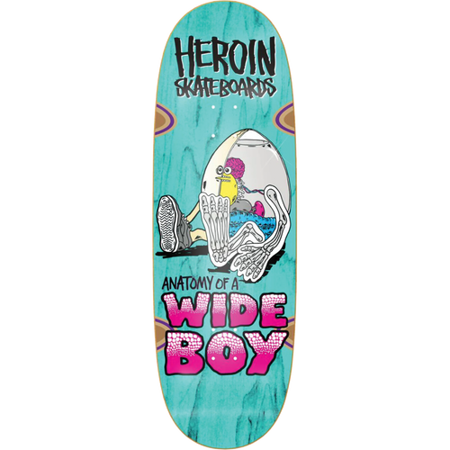 Heroin Anatomy Wide Boy Skate Deck Assorted Color Stains 10.4x32 w/ Grip Tape