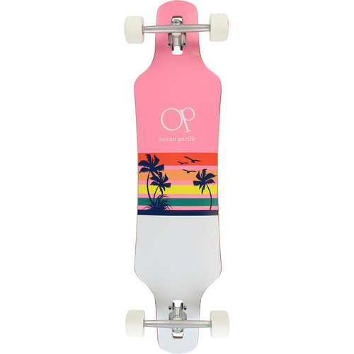 OP Sunset Drop Through Skateboard Complete Pink White 9.5x39