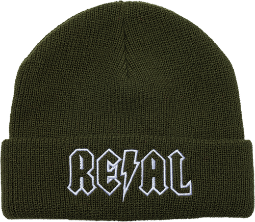 REAL DEEDS EMB CUFF BEANIE OLIVE/WHITE