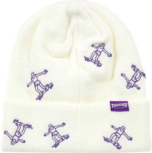THRASHER GONZ PATTERN BEANIE WHITE