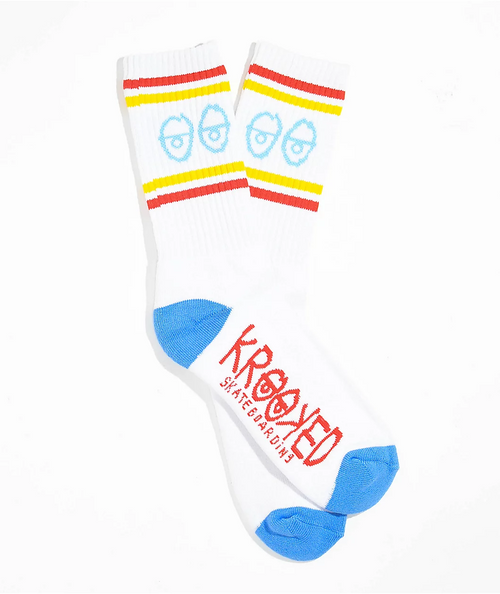 Krooked Eyes Crew Sock White Blue Red One Size