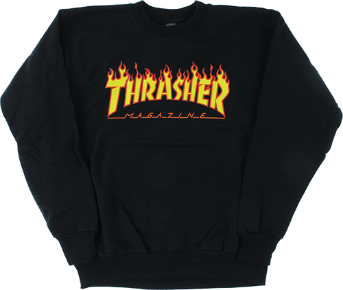 THRASHER FLAME LOGO CREWNECK SWEATSHIRT MEDIUM BLACK/YEL