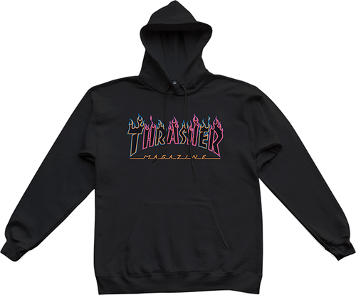 THRASHER DOUBLE FLAME NEON HOODIE LARGE  BLACK