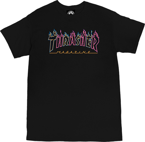 Thrasher Double Flame Neon Ss Tshirt Black Blue Pink | Boardparadise.com