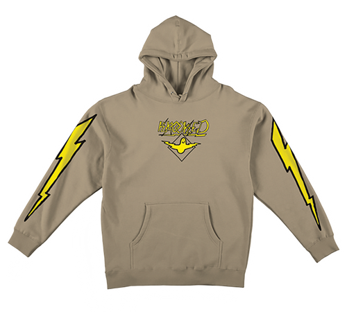 KROOKED BIRD LIGHTENING SLEEVE HOODIE SWEATSHIRT LARGE SAND