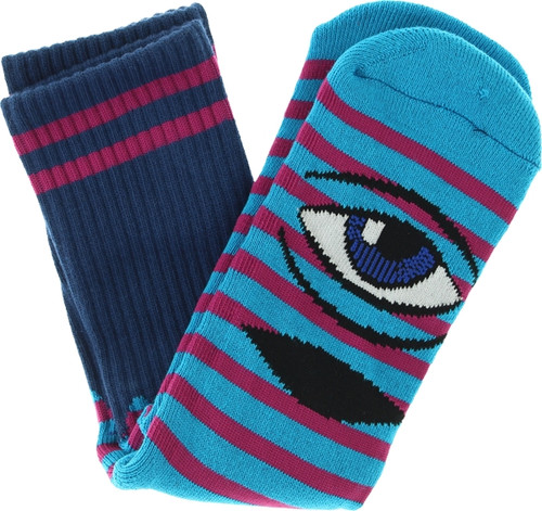 TOY MACHINE SECT EYE STRIPE CREW SOCKSMALL AQUA NAVY/PURPLE