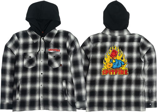 SPITFIRE DEMONSEED HOODED LONGSLEEVE FLANNEL LARGE-BLK/WHT