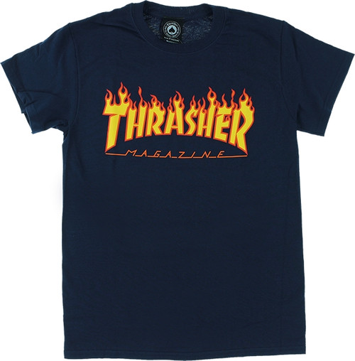 THRASHER FLAME SS TSHIRT SMALL NAVY