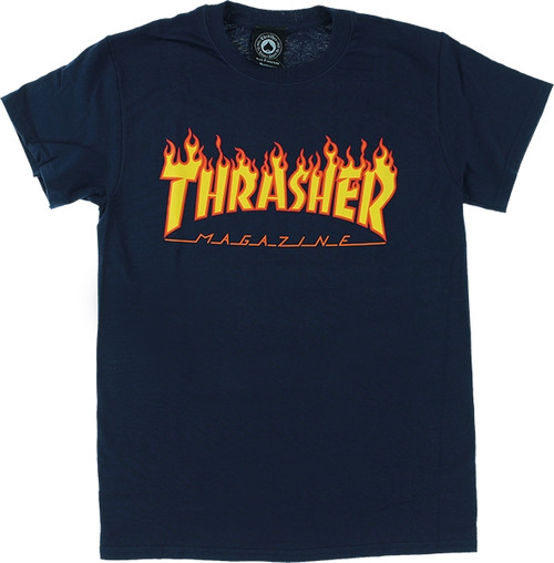 THRASHER FLAME SS TSHIRT LARGE  NAVY