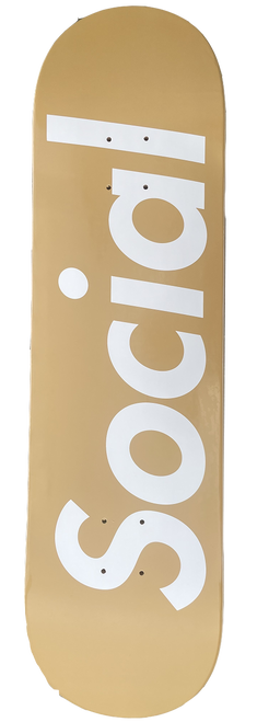 Social Block Logo Skateboard Deck Tan White 8.25