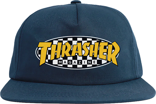 THRASHER CHECKERED OVAL HAT ADJ-NAVY