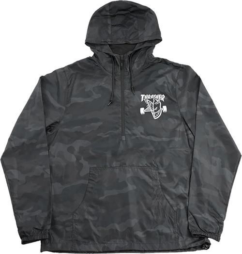 THRASHER SF THRASH/BURN ANORAK JACKET LARGE BLK CAMO