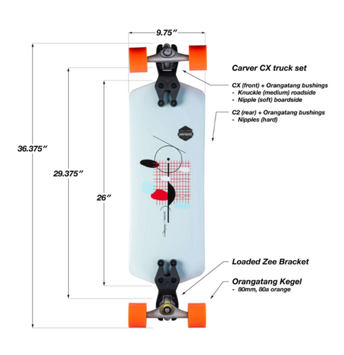 Loaded Tangent SurfSkate Skateboard Complete Light Blue 9.75x36.375"