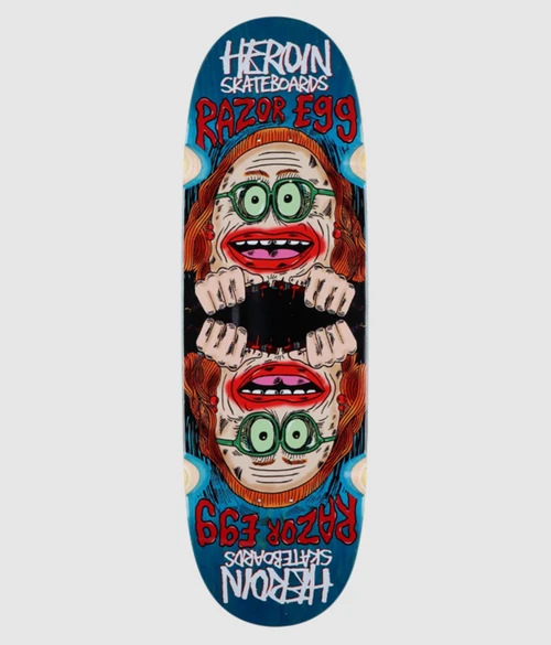 Heroin Auntie Razor Egg Skateboard Deck Green Stain 9.75x14.25WB