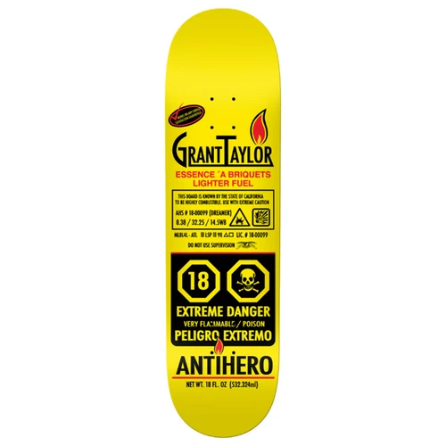 Anti Hero Taylor Fueled Up Skateboard Deck Yellow 8.38x14.5WB