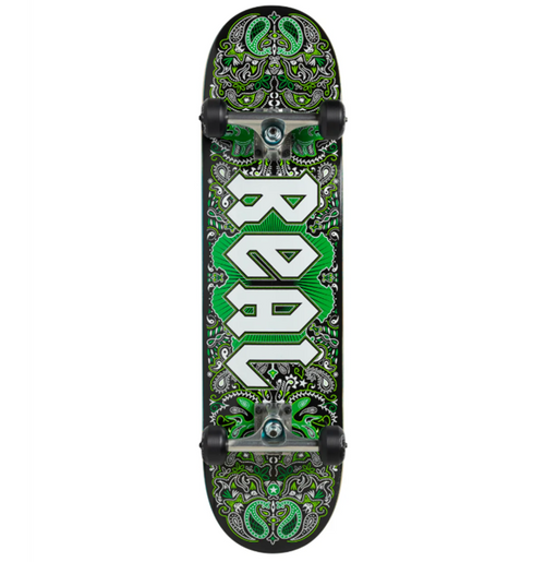 Real Bandana Skateboard Complete Black Green 8.06x14.38WB