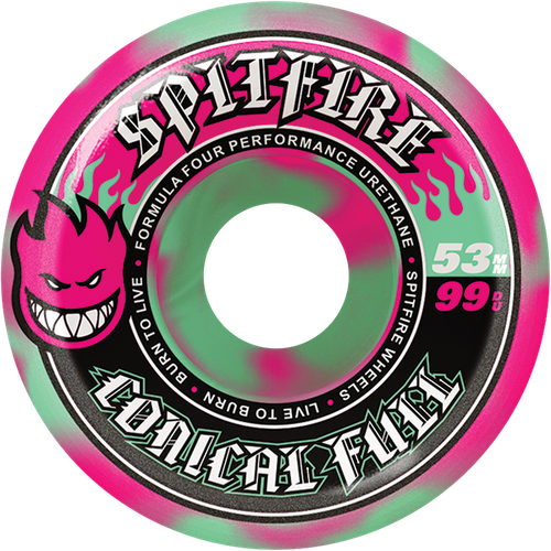 SPITFIRE F4 99A CONICAL FULL 53MM PINK/TEAL SWIRL WHEELS SET