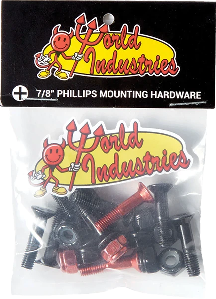 WORLD INDUSTRIES HARDWARE SET PHILLIPS 7/8" BLACK W/RED