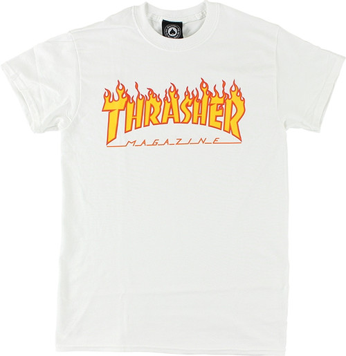 THRASHER FLAME SS MEDIUM WHITE