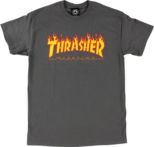 THRASHER FLAME SS Tshirt SMALL GREY